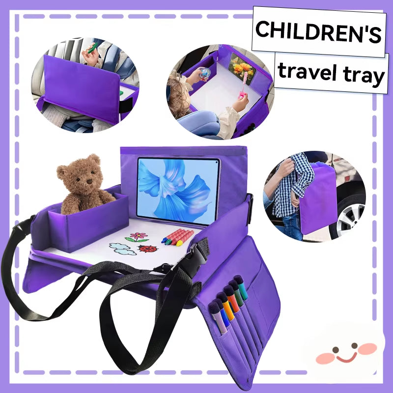 Kids Travel Seat Tray for Car Children'S Toy Storage Table Drawing Board Safety Tray Dining Beverage Rack Road Trip Activities